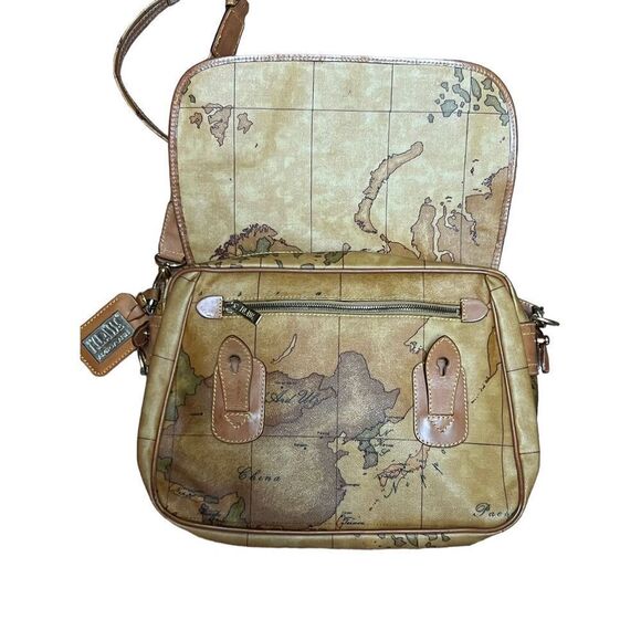 Alviero Martini 1classe brown global world map geographical satchel crossbody - Picture 3 of 7